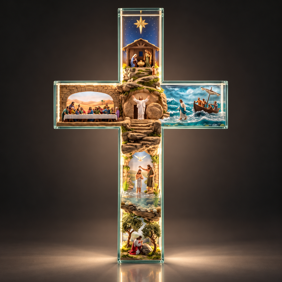 Enfeite Cruz Iluminada História de Jesus – 6 Cenas Completas