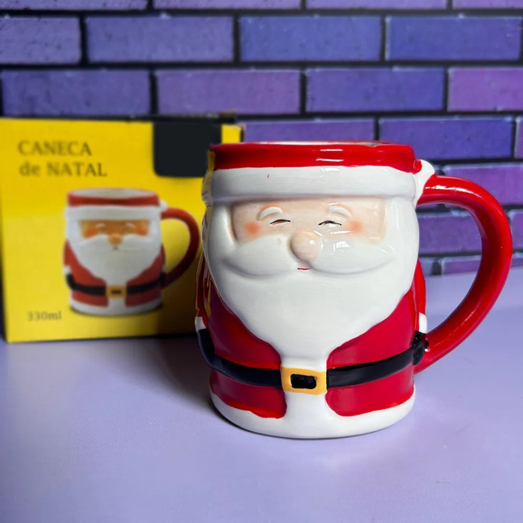 Caneca de Cerâmica em 3d do Papai Noel 330ml 🎁