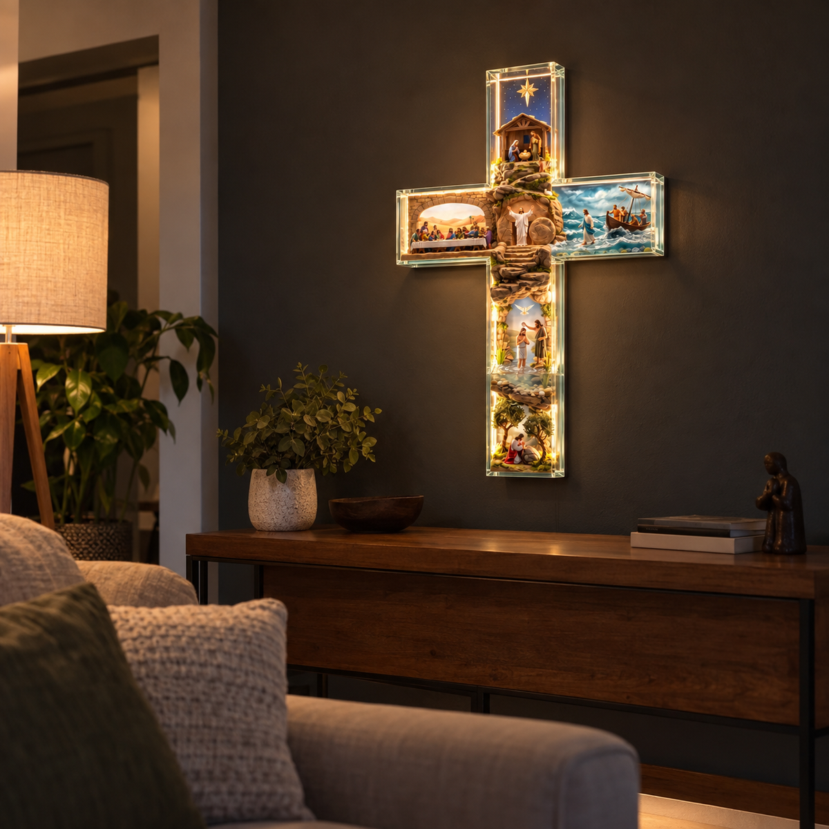 Enfeite Cruz Iluminada História de Jesus – 6 Cenas Completas