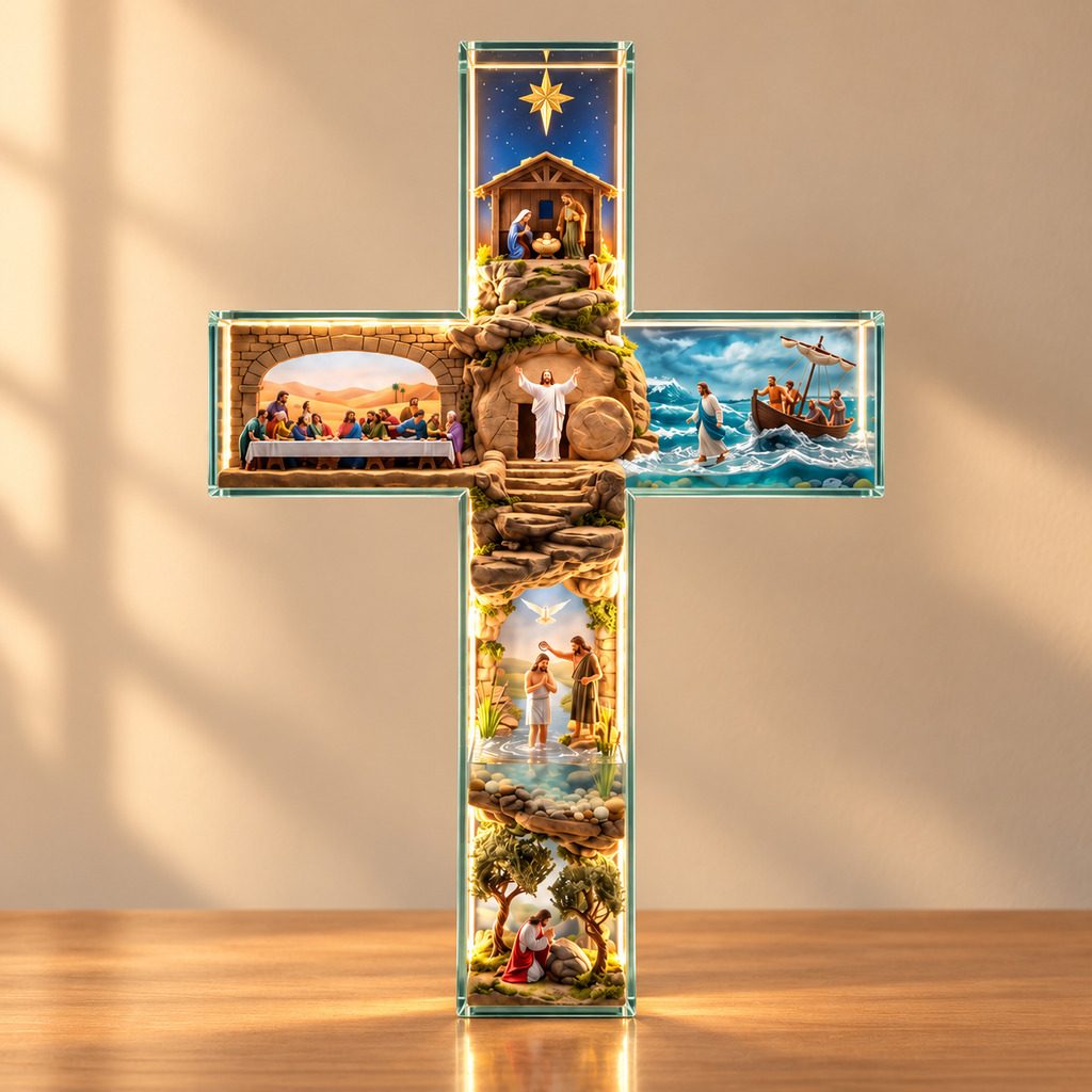 Enfeite Cruz Iluminada História de Jesus – 6 Cenas Completas