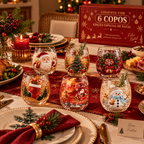 Conjunto de 6 Copos Natalinos 3D em Vidro com Caixa Presenteável | Coleção Especial de Natal