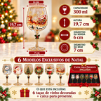 Conjunto de 6 Taças de Vinho Especial de Natal | Taças de Vidro 3D Natalinas