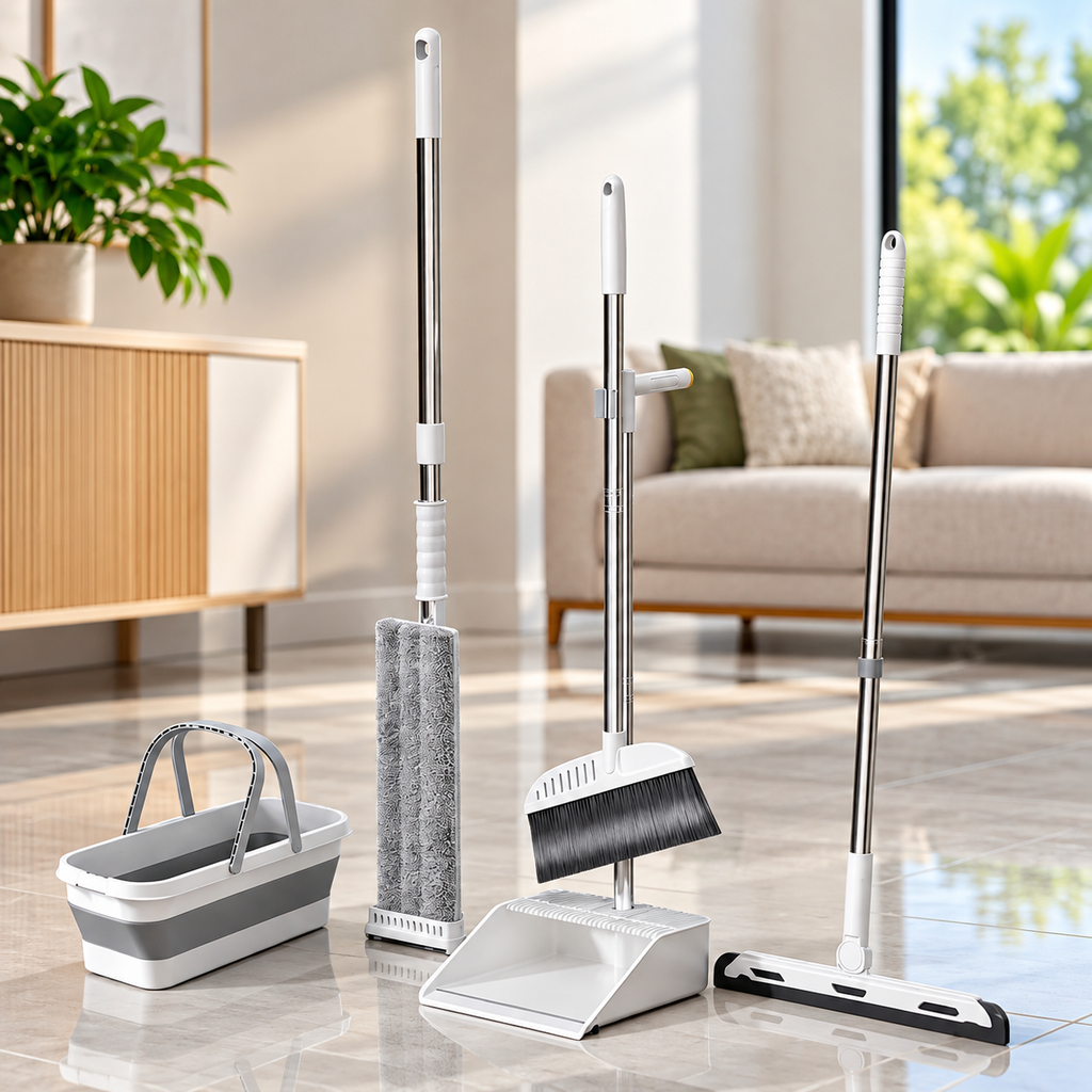 Select Mix™ — Kit de Limpeza Multifuncional com Mop, Rodo, Vassoura, Pá e Balde