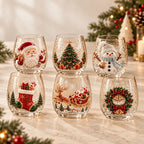 Conjunto de 6 Copos Natalinos 3D em Vidro com Caixa Presenteável | Coleção Especial de Natal