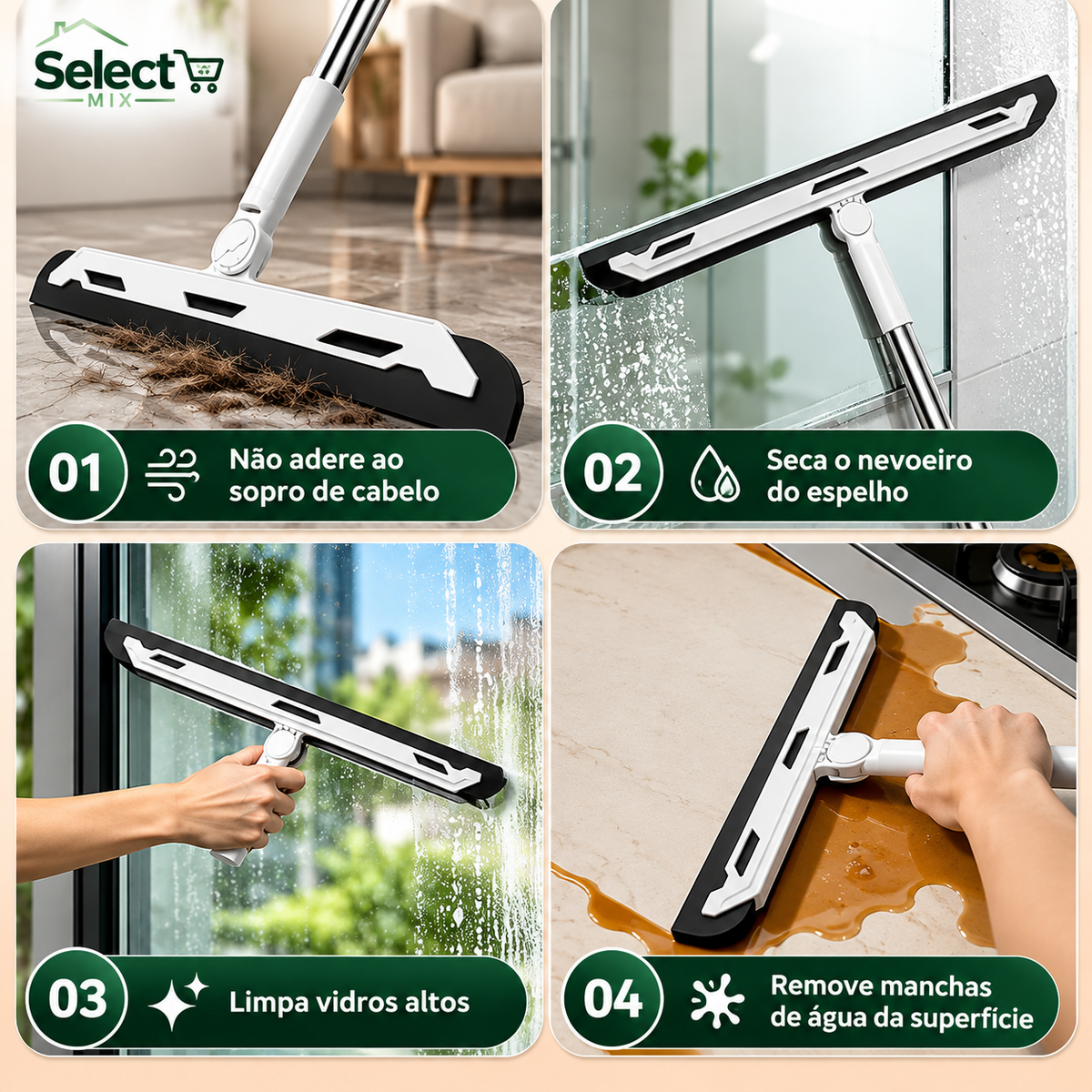 Select Mix™ — Kit de Limpeza Multifuncional com Mop, Rodo, Vassoura, Pá e Balde