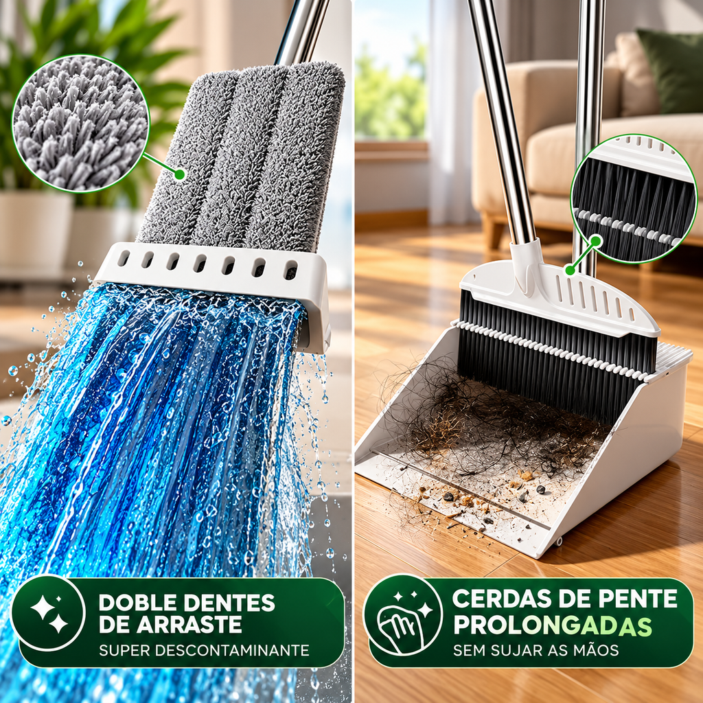 Select Mix™ — Kit de Limpeza Multifuncional com Mop, Rodo, Vassoura, Pá e Balde