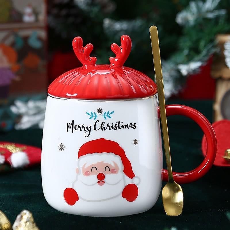 Caneca Natalina com Tampa de Rena - Pronta para Presente!
