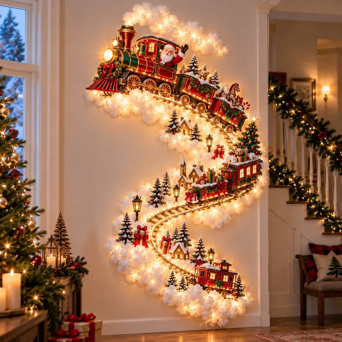Decoração Natalina Trenó Mágico de Natal com LED – USB e Carregamento Solar