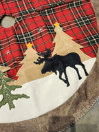 Saia de Árvore de Natal Xadrez Vermelho e Preto com Alce